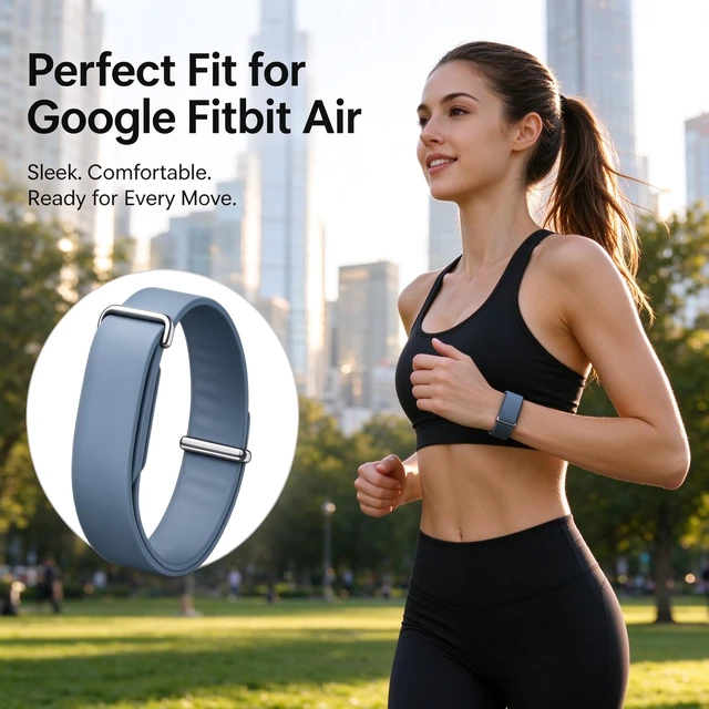 Alt view image 5 of 7 - 2 Pack Band for Google Fitbit Air Silicone Adjustable Replacement Strap Metal Buckle,Stretchy Elastic Sport Strap, Wristband for Women and Men
