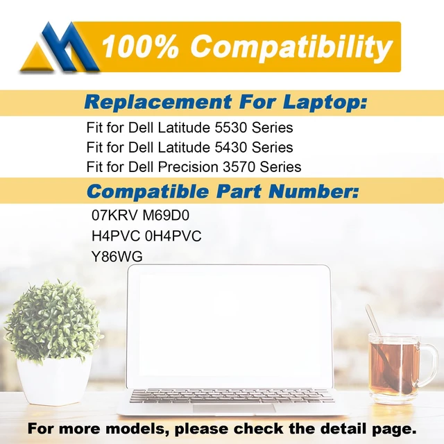 Alt view image 5 of 7 - 58Wh 4-Cell Laptop Battery 07KRV 15.2V 3625mAh Replacement for Dell Latitude 5530 3570 5430 Precision P104F P137GCompatible with M69D0 H4PVC Y86WG 078FWY 4FVJG O7KRV