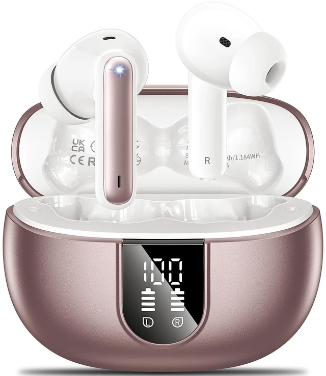 Main image of Wireless Earbuds, 2024 Wireless Headphones HiFi Stereo Earphones with 4 ENC Noise Canceling Mic, 42Hs Playtime In Ear Earbud, Bluetooth 5.3 Sport Earphones with LED Power Display for Android iOS Pink