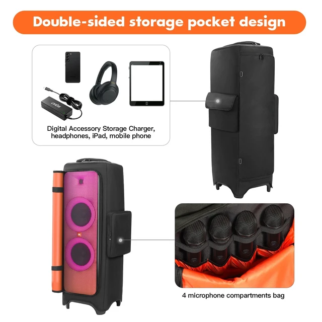 Alt view image 4 of 7 - Protective Cover Case Compatible with JBL PartyBox 1000 Water-Resistant Carrying Case with Storage Bag, Splashproof Dustproof Portable Cover for Party Box 1000 Speakers