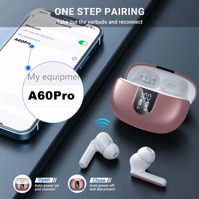 Alt view image 5 of 7 - Wireless Earbuds, 2024 Wireless Headphones HiFi Stereo Earphones with 4 ENC Noise Canceling Mic, 42Hs Playtime In Ear Earbud, Bluetooth 5.3 Sport Earphones with LED Power Display for Android iOS Pink