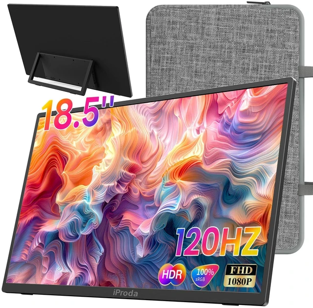 Main image of 18.5 inch Portable Monitor 120Hz FHD 1080P Ultra-Slim External Screen USB C HDMI Plug & Play,Travel Monitor with Kickstand & Speakers,External Monitor for Laptop PC Phone PS4/5 Xbox Switch