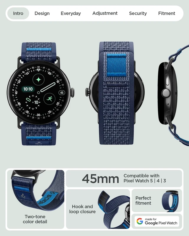 Alt view image 2 of 7 - for Google Pixel Watch 5/4/3/2/1 41/45mm Athlex Air Lightweight Soft Nylon Fabric Adjustable Men Women Hook and Loop Sport Replacement Strap