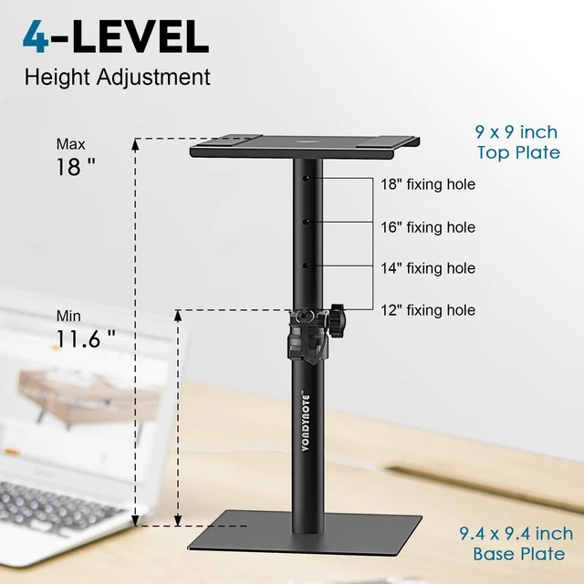 Alt view image 4 of 6 - Set of 2 Desktop Studio Monitor Speaker Stands Bookshelf Speaker Stands