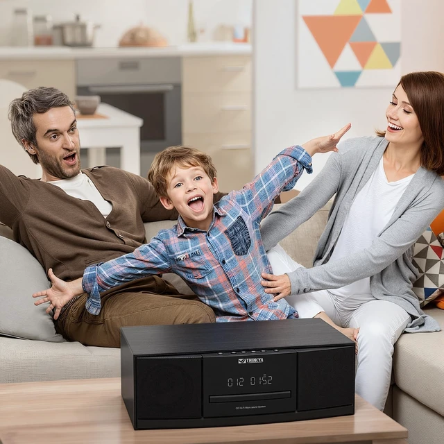 Alt view image 6 of 7 - Bluetooth Stereo System for Home with CD Player, FM Radio, 36W RMS Dual 3-Inch Speakers, Bluetooth 5.3, 40 FM Presets, LED Clock & Alarm, USB/SD Playback & AUX Input, IR Remote, Black Wood