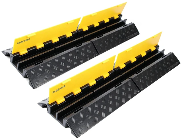 Main image of Rubber Cable Ramp Cord Cover Cable Protector Ramps Wire Hose Protective 2 Channel 22000 LBS Load Capacity Traffic Speed Bump for Asphalt Concrete Gravel Driveway Outdoor Indoor (2 Pack)
