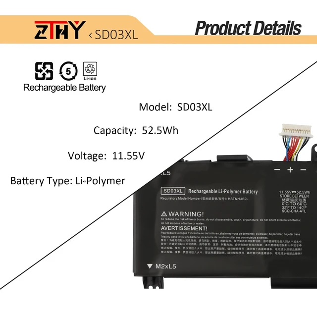 Alt view image 3 of 7 - 52.5Wh SD03XL Battery Replacement for HP Omen 15 2020 15-EK0000 15-EK0013DX Omen 15-EN 15-EN0000 15-EK0023DX 15-EK0025TX 15-EK0010TX 15-EN0013AX 15-EN0002LA SD06XL L84392-005 L84394-005 11.55V 3-Cell