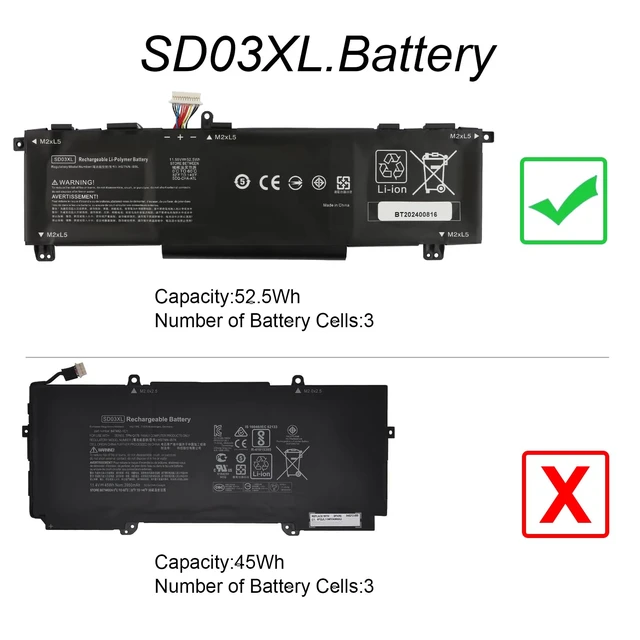 Alt view image 4 of 7 - 52.5Wh SD03XL Battery Replacement for HP Omen 15 2020 15-EK0000 15-EK0013DX Omen 15-EN 15-EN0000 15-EK0023DX 15-EK0025TX 15-EK0010TX 15-EN0013AX 15-EN0002LA SD06XL L84392-005 L84394-005 11.55V 3-Cell