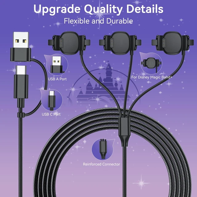 Alt view image 5 of 7 - 3 in 1 Charger for Disney MagicBand+, Nylon USB-C and USB-A Charging Cable Charging Cable Replacement for Magic Band Plus Watch, for Disney-Essentials Travel Accessories