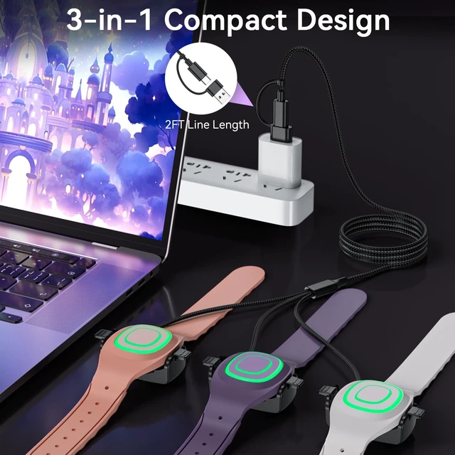 Alt view image 4 of 7 - 3 in 1 Charger for Disney MagicBand+, Nylon USB-C and USB-A Charging Cable Charging Cable Replacement for Magic Band Plus Watch, for Disney-Essentials Travel Accessories