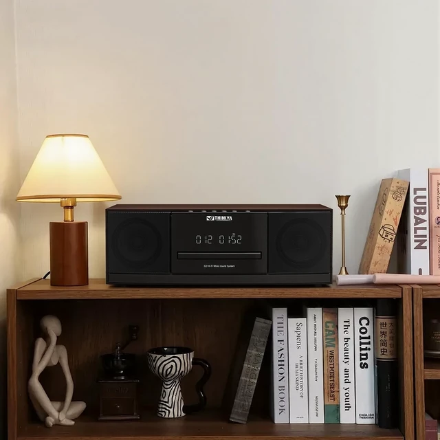 Alt view image 6 of 7 - Bluetooth Stereo System for Home with CD Player, FM Radio, 36W RMS Dual 3-Inch Speakers, Bluetooth 5.3, 40 FM Presets, LED Clock & Alarm, USB/SD Playback & AUX Input, IR Remote, Black Wood