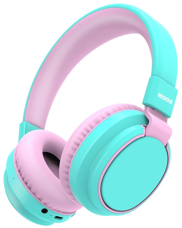 Main image of Kids Bluetooth Headphones Wireless Over-Ear,68Hrs,Volume Limit 85/94dB Cyan Built-in Mic,Adjustable Headband Foldable Lightweight for Toddler School Girls Boys,Stereo Sound,Wired by Aux 3.5mm Black
