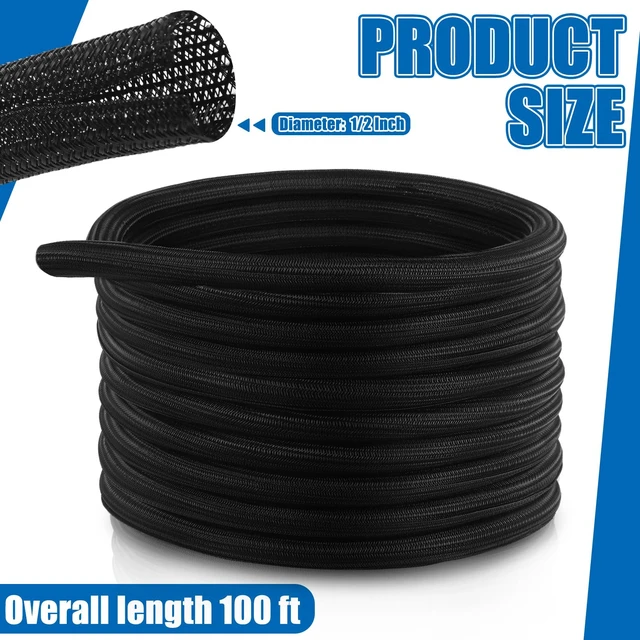 Alt view image 2 of 7 - 100 ft Split Wire Loom Tubing Cable Sleeve Cord Protector, 1/2 Inch Flame Retardant, High Temperature Automotive Harness, Industrial Electrical Tinsel Marine USB Cable Power Cord Management