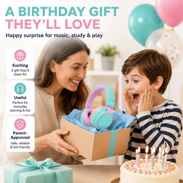 Alt view image 6 of 7 - Kids Bluetooth Headphones Wireless Over-Ear,68Hrs,Volume Limit 85/94dB Cyan Built-in Mic,Adjustable Headband Foldable Lightweight for Toddler School Girls Boys,Stereo Sound,Wired by Aux 3.5mm Black