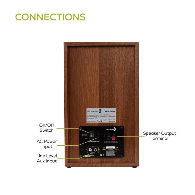 Alt view image 7 of 7 - Classic B65A Powered Bluetooth Bookshelf Speaker Pair Wood 6.5" Speaker, 70W RMS Class D Amplification, Dolby Atmos & DTS:X Compatible, RCA Line Input, True Hi-Fi Crossover Network