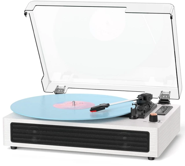 Main image of Bluetooth Turntable Vinyl Record Player, Retro 3-Speed Record Player with Built-in Speakers,USB Recording, AUX in Auto Stop, Belt-Drive LP Player White