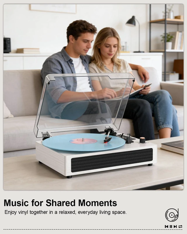 Alt view image 6 of 7 - Bluetooth Turntable Vinyl Record Player, Retro 3-Speed Record Player with Built-in Speakers,USB Recording, AUX in Auto Stop, Belt-Drive LP Player White