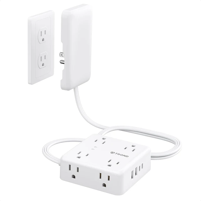 Main image of Flat Outlet Cover Extender, 3FT Short Extension Cord with 8 Outlets Ultra Thin Power Strip Cord Concealer with 4 USB Ports, 1700 Surge Protector, Idea for Home Improvement to Hide TV Messy Cord