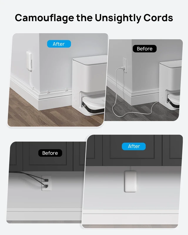 Alt view image 2 of 7 - Flat Outlet Cover Extender, 3FT Short Extension Cord with 8 Outlets Ultra Thin Power Strip Cord Concealer with 4 USB Ports, 1700 Surge Protector, Idea for Home Improvement to Hide TV Messy Cord