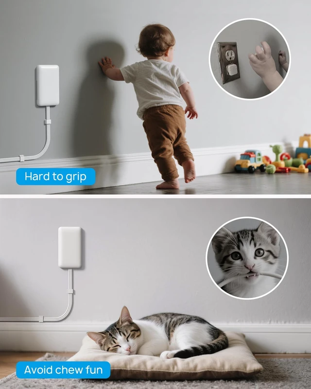 Alt view image 4 of 7 - Flat Outlet Cover Extender, 3FT Short Extension Cord with 8 Outlets Ultra Thin Power Strip Cord Concealer with 4 USB Ports, 1700 Surge Protector, Idea for Home Improvement to Hide TV Messy Cord