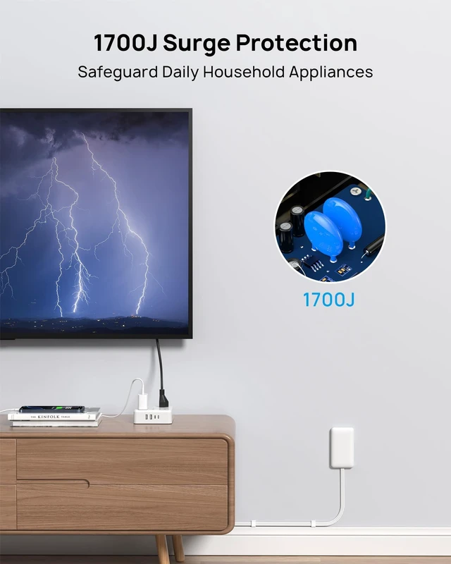 Alt view image 5 of 7 - Flat Outlet Cover Extender, 3FT Short Extension Cord with 8 Outlets Ultra Thin Power Strip Cord Concealer with 4 USB Ports, 1700 Surge Protector, Idea for Home Improvement to Hide TV Messy Cord