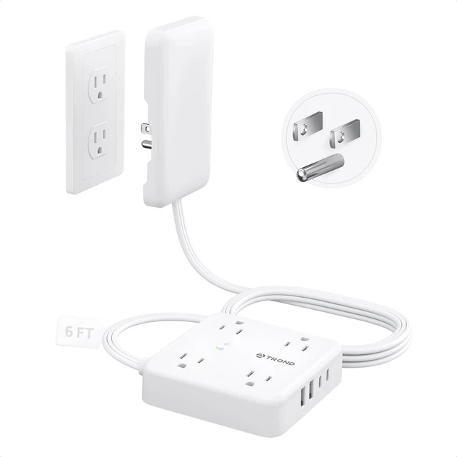 Main image of 6FT Flat Plug Power Strip with Outlet Cover Outlet Concealer Extension Cord with 4 Outlets and 4 USB Ports, 1440J Surge Protector for Home Improvement to Hide Messy