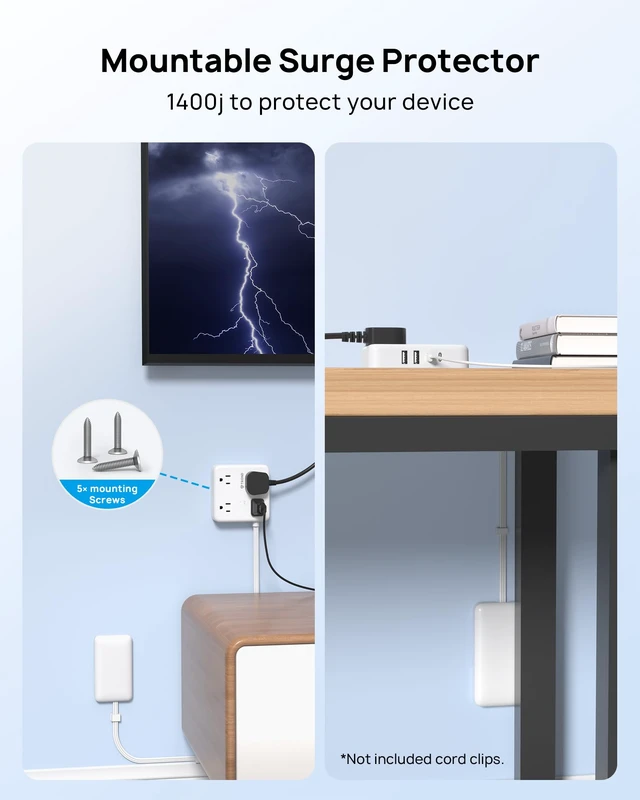 Alt view image 7 of 7 - 6FT Flat Plug Power Strip with Outlet Cover Outlet Concealer Extension Cord with 4 Outlets and 4 USB Ports, 1440J Surge Protector for Home Improvement to Hide Messy