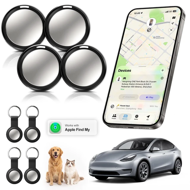 Main image of GPS Tracker for Vehicles, Smart Air Tag Keys Finder, Tracker for Wallet Air Tracker Tags-4 Pack, Item Finder Works with Apple Find My (iOS Only) App, Item Locator for Keys, Bags, Luggage, Wallet