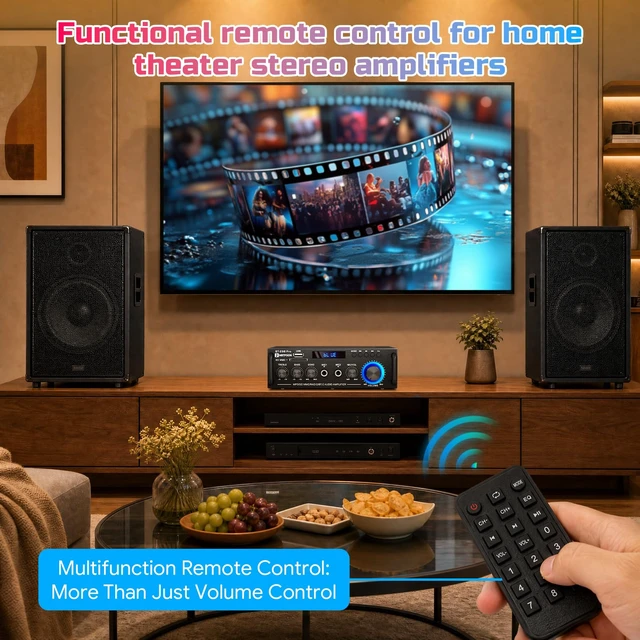 Alt view image 3 of 7 - Bluetooth Stereo Receiver& Amplifier2CH RMS 50W x 2 (Peak 400W) Home Audio Amp with FM Radio,USB/SD Inputs Remote Control, Wireless Power Amplifier for Karaoke,Garage &Outdoor Speakers