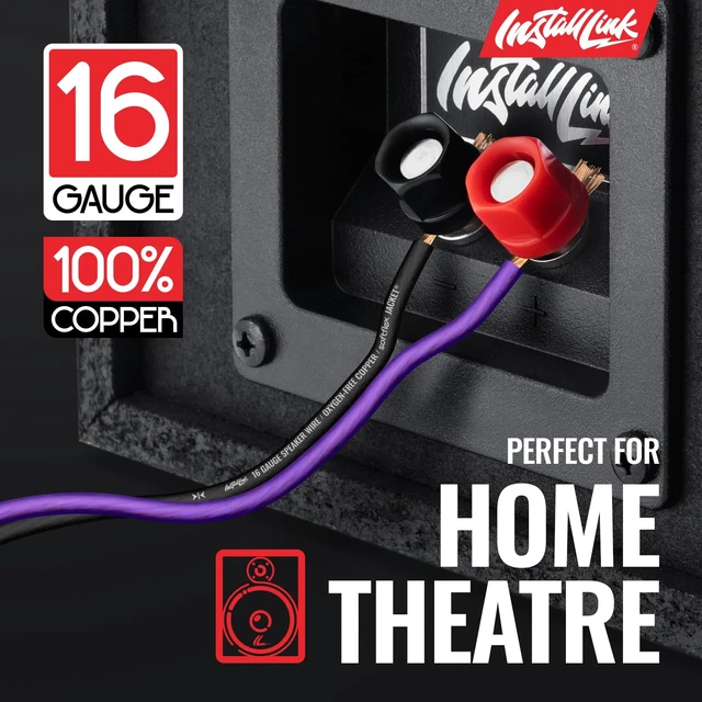 Alt view image 2 of 7 - 16 AWG Gauge Speaker Wire (30 Feet) Car or Home Theater (OFC) Pure OFC Copper, 16/2 Speaker Cable, 2-Conductor, Frosted Purple/Black, Easy Strip, Polarity ID, for Car Audio & Home Stereo