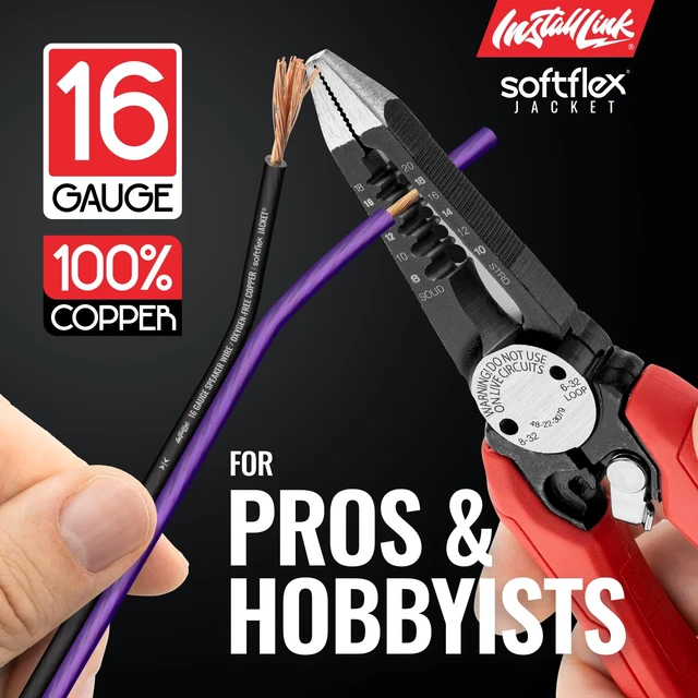 Alt view image 3 of 7 - 16 AWG Gauge Speaker Wire (30 Feet) Car or Home Theater (OFC) Pure OFC Copper, 16/2 Speaker Cable, 2-Conductor, Frosted Purple/Black, Easy Strip, Polarity ID, for Car Audio & Home Stereo