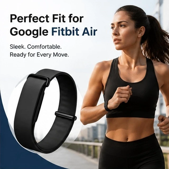 Alt view image 5 of 7 - 2 Pack Band for Google Fitbit Air Silicone Adjustable Replacement Strap Metal Buckle,Stretchy Elastic Sport Strap, Wristband for Women and Men