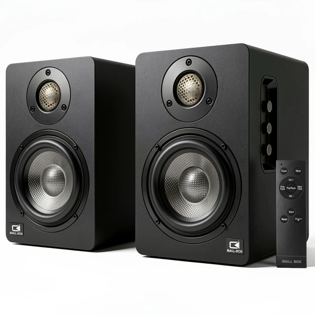 Main image of H3 Powered Bluetooth Bookshelf Speakers, 100W Carbon Fiber Woofer, Silk-Dome Tweeter, 24-Bit Optical/USB-C DAC/AUX, PC/Computer/Turntable/Record Player/TV Compatible