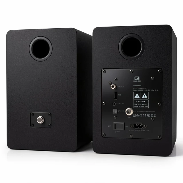 Alt view image 2 of 7 - H3 Powered Bluetooth Bookshelf Speakers, 100W Carbon Fiber Woofer, Silk-Dome Tweeter, 24-Bit Optical/USB-C DAC/AUX, PC/Computer/Turntable/Record Player/TV Compatible