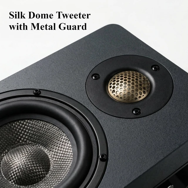 Alt view image 3 of 7 - H3 Powered Bluetooth Bookshelf Speakers, 100W Carbon Fiber Woofer, Silk-Dome Tweeter, 24-Bit Optical/USB-C DAC/AUX, PC/Computer/Turntable/Record Player/TV Compatible