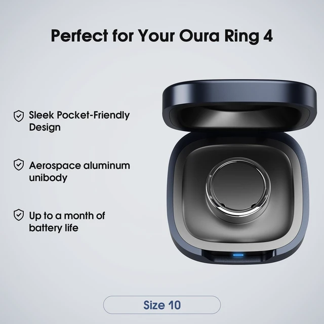 Alt view image 2 of 7 - Charging Case Compatible with Oura Ring 4 Size 10 Portable Charger Aerospace Aluminum Unibody, Pocket-Sized Elegant Design, Smart Charging Protection, Up to a Month of Battery