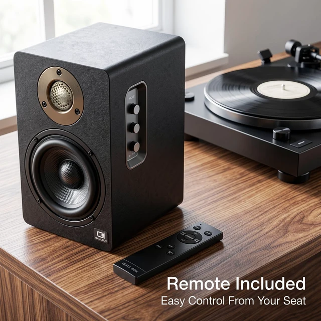 Alt view image 5 of 7 - H3 Powered Bluetooth Bookshelf Speakers, 100W Carbon Fiber Woofer, Silk-Dome Tweeter, 24-Bit Optical/USB-C DAC/AUX, PC/Computer/Turntable/Record Player/TV Compatible