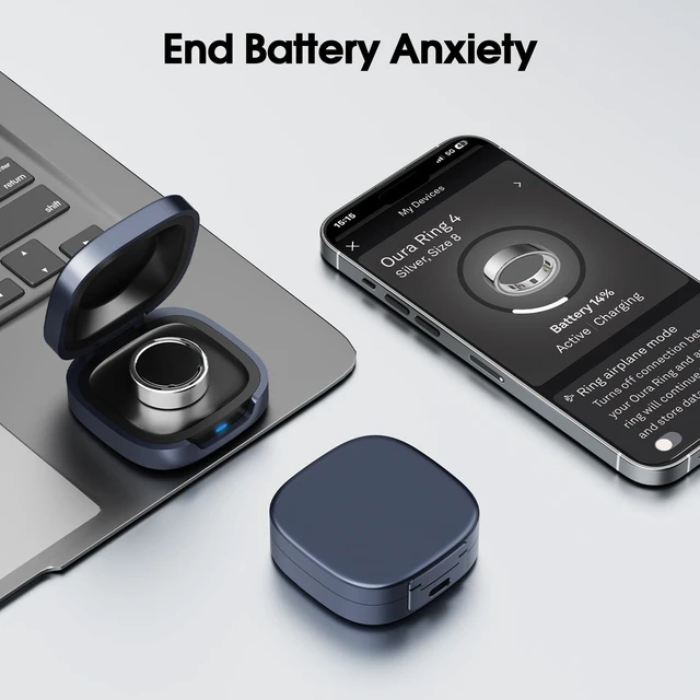 Alt view image 4 of 7 - Charging Case Compatible with Oura Ring 4 Size 10 Portable Charger Aerospace Aluminum Unibody, Pocket-Sized Elegant Design, Smart Charging Protection, Up to a Month of Battery