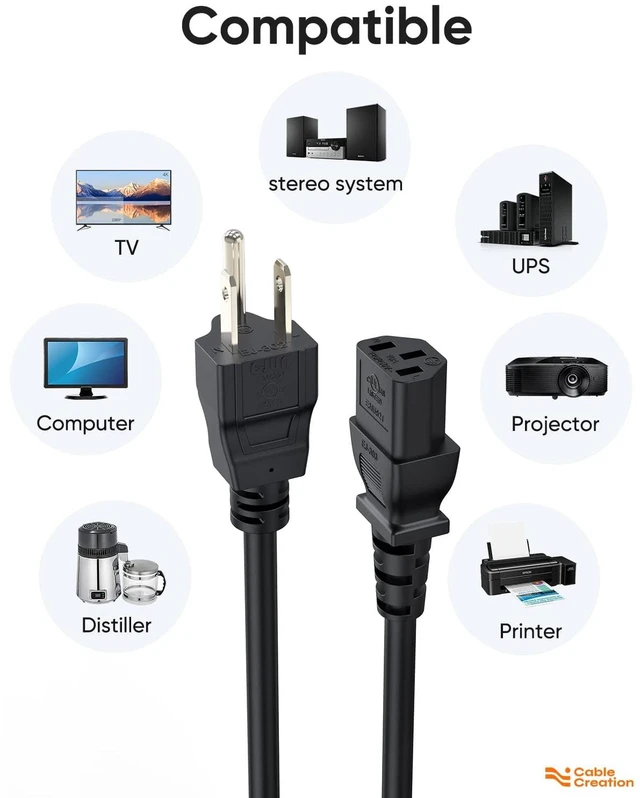 Alt view image 3 of 6 - 5-Pack 1 Feet 18AWG Power Cord for NEMA 5-15P to IEC320C13 Universal Power Cable, 0.3m, Black