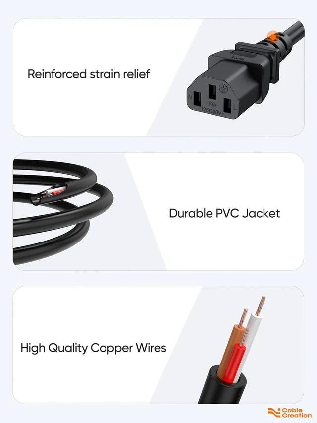 Alt view image 6 of 6 - 5-Pack 1 Feet 18AWG Power Cord for NEMA 5-15P to IEC320C13 Universal Power Cable, 0.3m, Black