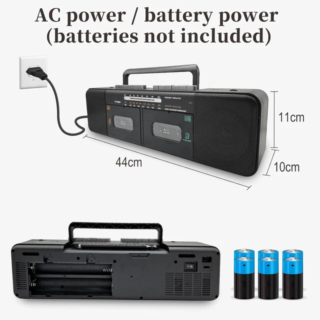 Alt view image 7 of 7 - Retro Boombox with Dual Cassette Player, 7200mAh Battery, Bluetooth & 4-Band Radio (AM/FM/SW) Convert Tape to MP3 via USB, Tape Recorder & Headphone Jack for Home & Outdoor
