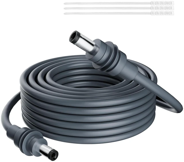 Main image of Starlink Mini DC Power Cable 30 Ft, 18AWG Replacement Extension DC5521 Male to Male Charging Power Cord, Tinned Copper, Waterproof, UV-Resistant, Nickel-Plated Connector for Outdoor Use-Gray+ Ties