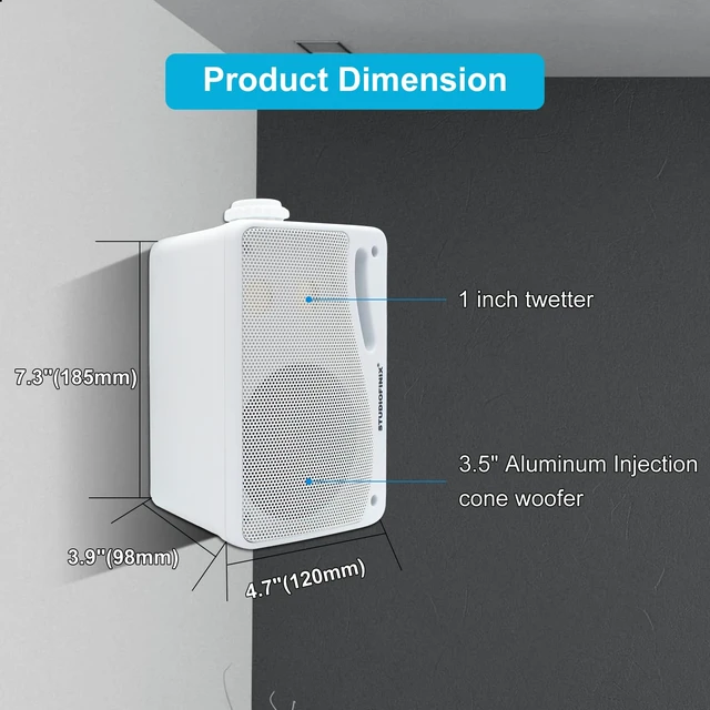 Alt view image 2 of 7 - Passive Outdoor Speakers Wired Waterproof -3.5 Inch 3 Way 200W Surface Marine & Wall Mount Speakers, Suitable for Home, Boat, Poolside, Patio, Indoor Outdoor UseWhite