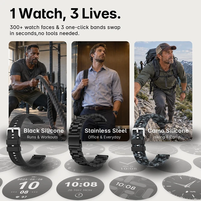 Alt view image 2 of 7 - M6 GPS Rugged Smart Watch for Men, 50mm, MIL-STD-810H Tested 3 bands, 24-hrs continuous GPS, ABC sensors, 15-day battery, 5ATM waterproof, 1.43" AMOLED, 178 sport modes