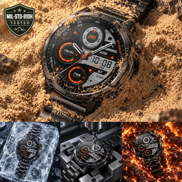 Alt view image 5 of 7 - M6 GPS Rugged Smart Watch for Men, 50mm, MIL-STD-810H Tested 3 bands, 24-hrs continuous GPS, ABC sensors, 15-day battery, 5ATM waterproof, 1.43" AMOLED, 178 sport modes
