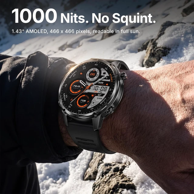 Alt view image 6 of 7 - M6 GPS Rugged Smart Watch for Men, 50mm, MIL-STD-810H Tested 3 bands, 24-hrs continuous GPS, ABC sensors, 15-day battery, 5ATM waterproof, 1.43" AMOLED, 178 sport modes