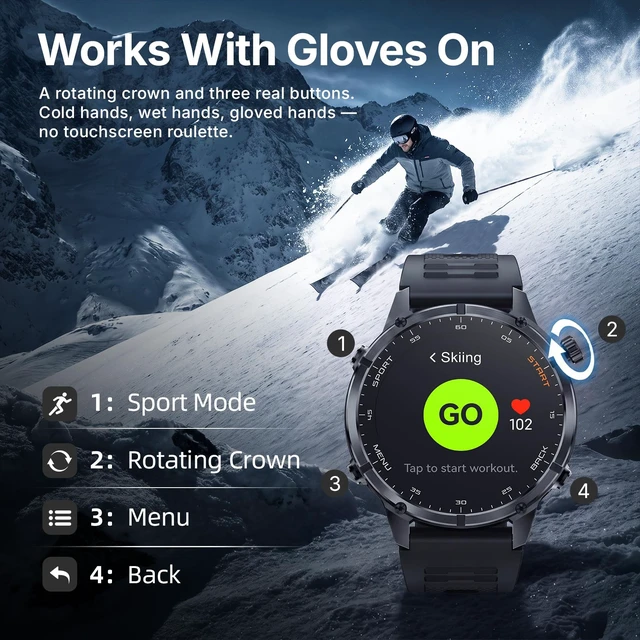Alt view image 7 of 7 - M6 GPS Rugged Smart Watch for Men, 50mm, MIL-STD-810H Tested 3 bands, 24-hrs continuous GPS, ABC sensors, 15-day battery, 5ATM waterproof, 1.43" AMOLED, 178 sport modes