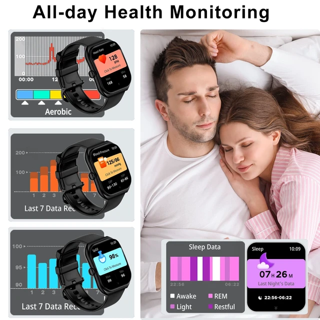 Alt view image 3 of 4 - Smart Watch for iOS and Android Phones, HD 2.01" Screen Smart Watches for Women Men,1ATM Waterproof,112+ Sports Modes Fitness Activity Tracker,Heart Rate Sleep Monitor Steps Calories Counter,Black