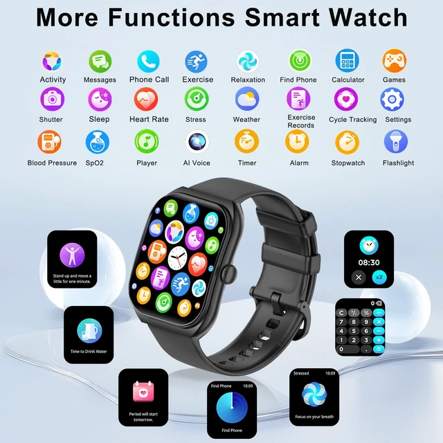 Alt view image 4 of 4 - Smart Watch for iOS and Android Phones, HD 2.01" Screen Smart Watches for Women Men,1ATM Waterproof,112+ Sports Modes Fitness Activity Tracker,Heart Rate Sleep Monitor Steps Calories Counter,Black