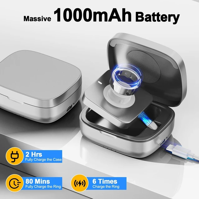 Alt view image 6 of 7 - Portable Charging Case Compatible with Oura Ring Gen 3/4/5 (Silver) Universal Fit, 1000mAh Wireless Power Station for Travel, 30-Day Runtime Charger Accessories, (Official Charger NOT Included)